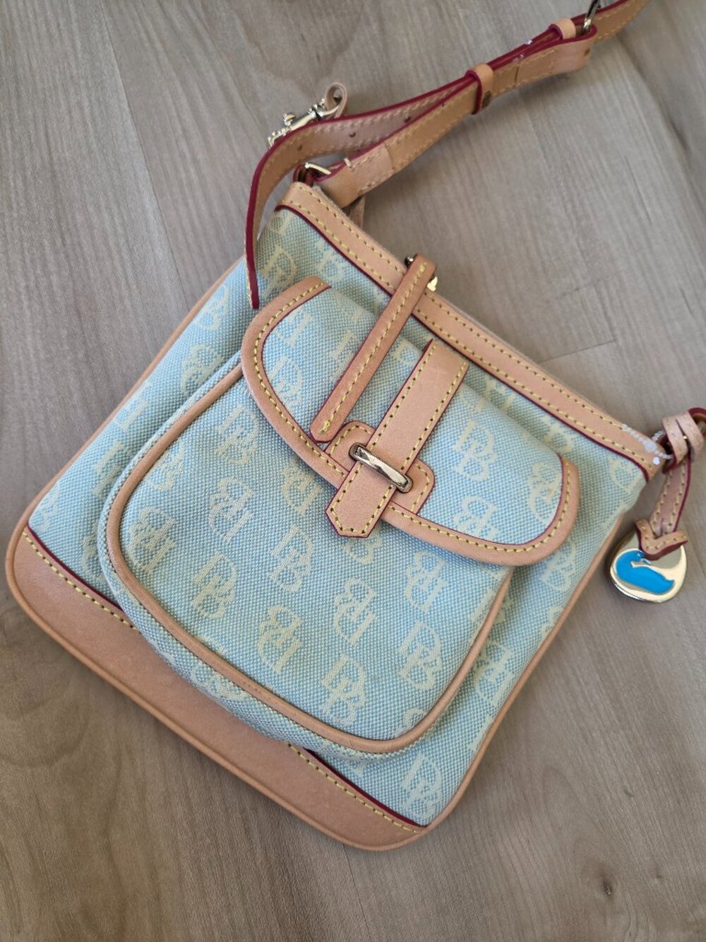 Dooney & Bourke Crossbody Logo Fabric Leather Trim Crossbody Bag Green